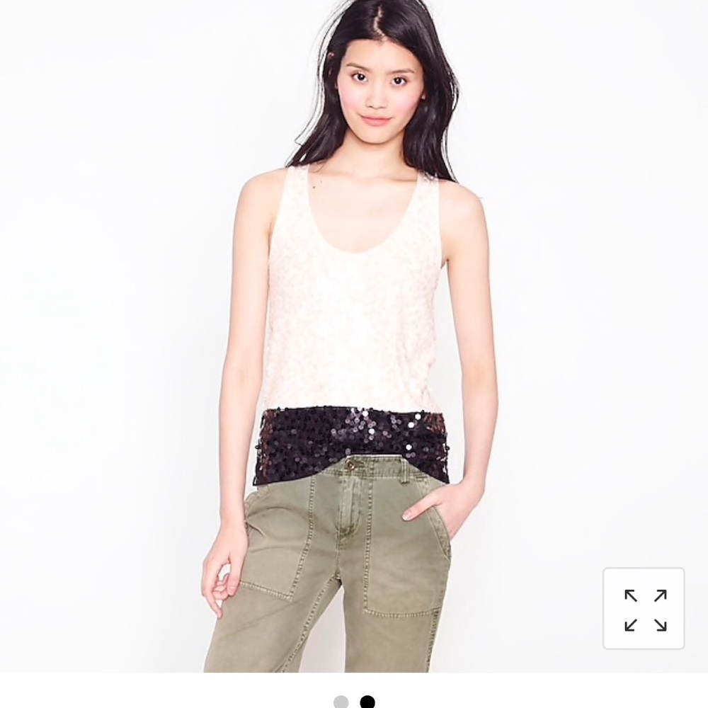 J. Crew Colorblock Sequin Tank Ivory Black Sz S